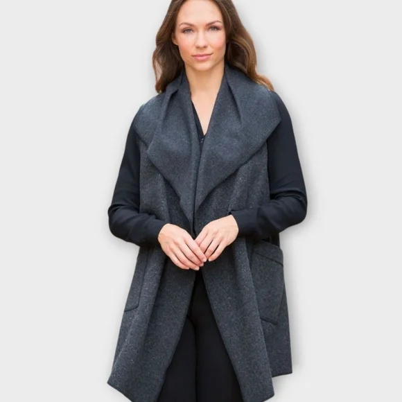 Janska Charcoal Cascade Vest Open Front Drape Pockets Made In USA Womens S M - Picture 6 of 16